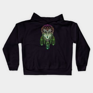 Awesome wolf on a dreamcatcher  with feathers Kids Hoodie